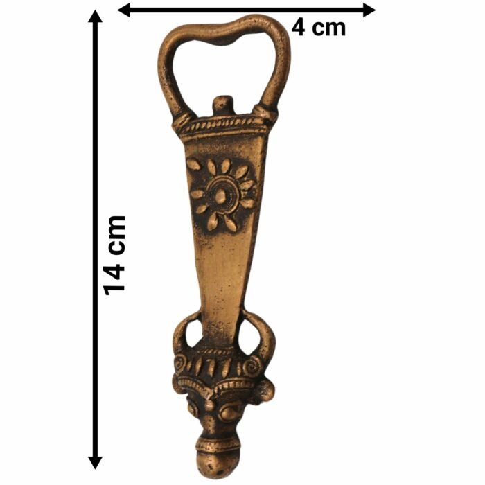 bhunes brass bastar art bottle opener, tribal handmande opener,gold, 5.5 inch, 1 piece