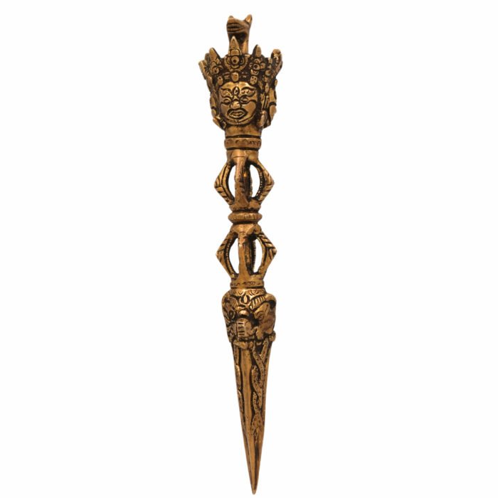 bhunes brass phurba tibetan vajra | buddhist ritual dagger | dorje phurbu for meditation, tantra & energy cleansing,gold, 10.5 inch, 1 piece