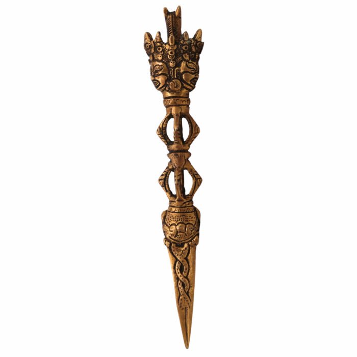 bhunes brass phurba tibetan vajra | buddhist ritual dagger | dorje phurbu for meditation, tantra & energy cleansing,gold, 10.5 inch, 1 piece