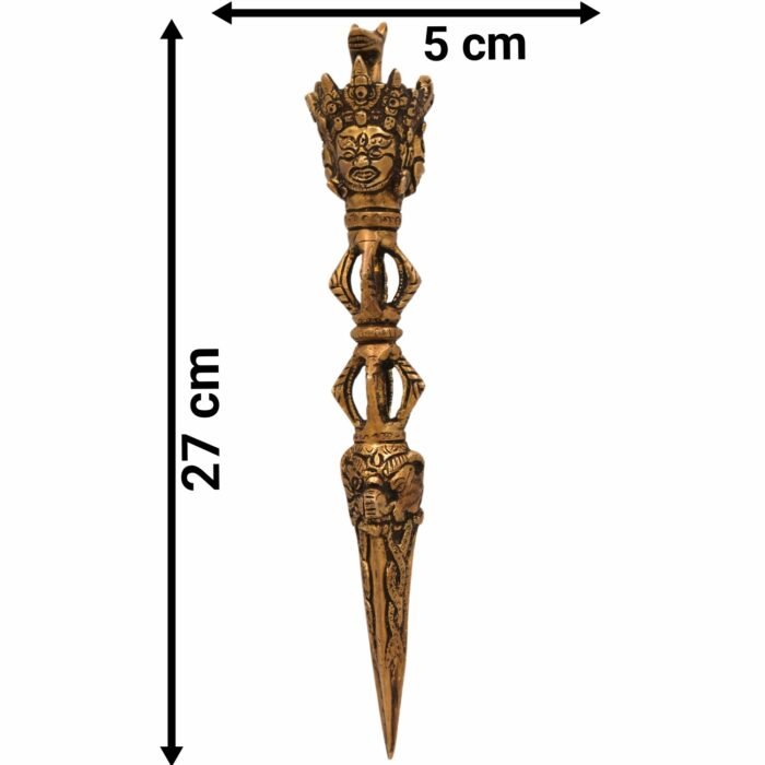 bhunes brass phurba tibetan vajra | buddhist ritual dagger | dorje phurbu for meditation, tantra & energy cleansing,gold, 10.5 inch, 1 piece