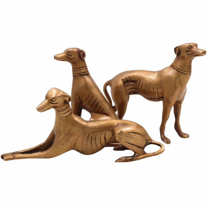 bhunes brass dog set of 3 – handcrafted sitting, standing & sleeping dog sculptures for home décor & collectors,gold, 5.5 inch, 1 piece