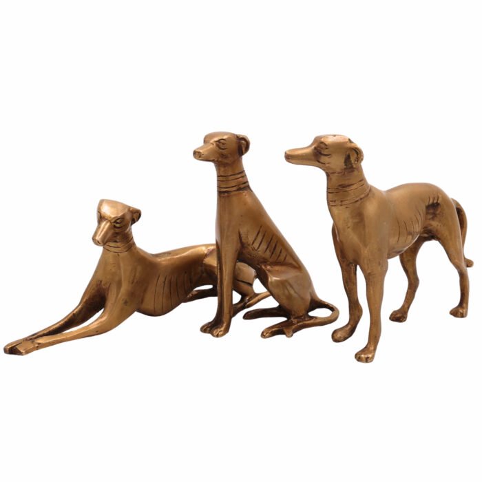 bhunes brass dog set of 3 – handcrafted sitting, standing & sleeping dog sculptures for home décor & collectors,gold, 5.5 inch, 1 piece