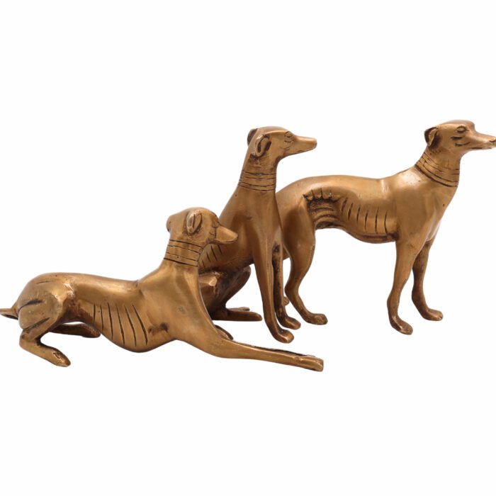 bhunes brass dog set of 3 – handcrafted sitting, standing & sleeping dog sculptures for home décor & collectors,gold, 5.5 inch, 1 piece