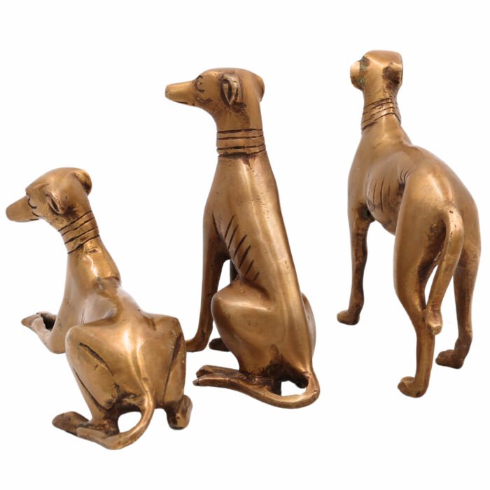 bhunes brass dog set of 3 – handcrafted sitting, standing & sleeping dog sculptures for home décor & collectors,gold, 5.5 inch, 1 piece