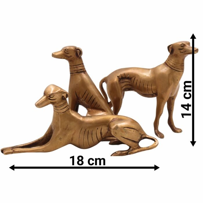 bhunes brass dog set of 3 – handcrafted sitting, standing & sleeping dog sculptures for home décor & collectors,gold, 5.5 inch, 1 piece