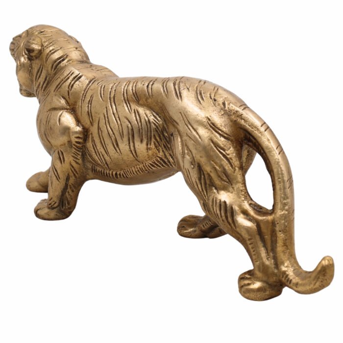 bhunes brass tiger statue – handcrafted sher ki murti | simha silai for home & office décor,gold, 4.5 inch, 1 piece