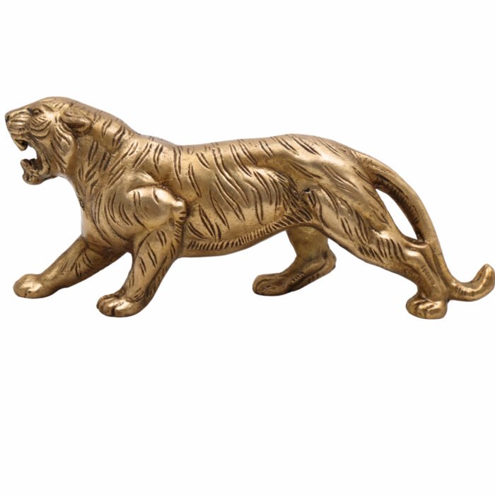 bhunes brass tiger statue – handcrafted sher ki murti | simha silai for home & office décor,gold, 4.5 inch, 1 piece