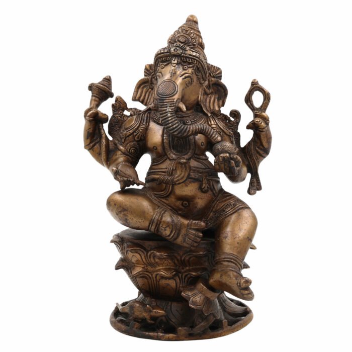 bhunes brass ganesha sitting idol, ganesha statue, ganpati ki ji murti for poja and home decor,gold, 11.5 inch, 1 piece