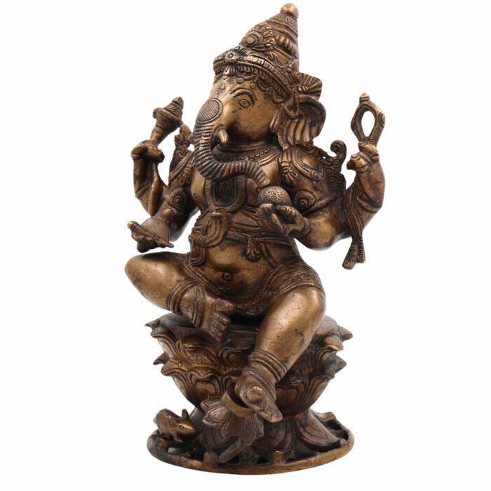 bhunes brass ganesha sitting idol, ganesha statue, ganpati ki ji murti for poja and home decor,gold, 11.5 inch, 1 piece