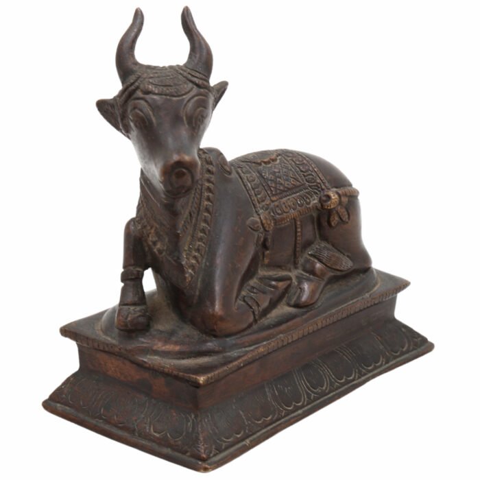 bhunes brass vintage nandi statue – sacred bull idol for home decoration, pooja room & temple décor,brown, 5 inch, 1 piece