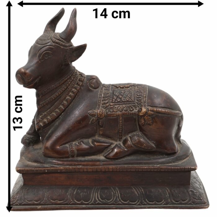 bhunes brass vintage nandi statue – sacred bull idol for home decoration, pooja room & temple décor,brown, 5 inch, 1 piece