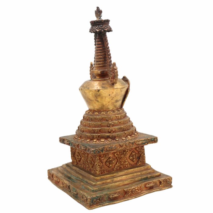 bhunes brass vintage stupa – handcrafted buddhist shrine for home décor & spiritual spaces,gold, 11 inch, 1 piece