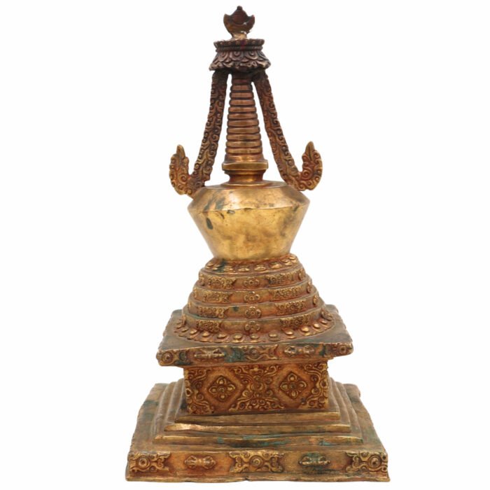 bhunes brass vintage stupa – handcrafted buddhist shrine for home décor & spiritual spaces,gold, 11 inch, 1 piece