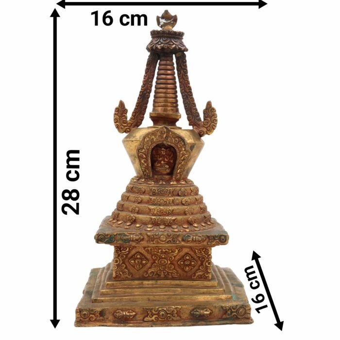 bhunes brass vintage stupa – handcrafted buddhist shrine for home décor & spiritual spaces,gold, 11 inch, 1 piece