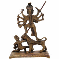 Mahishasura Mardini Durga Idol in Brass – Chamundeshwari Shakti Simhavahini Murti for Home Temple, Navratri Puja & Gifting – Handmade Peetal Devi Statue by Bhunes,Gold, 8 Inch, 1 Piece - Image 4