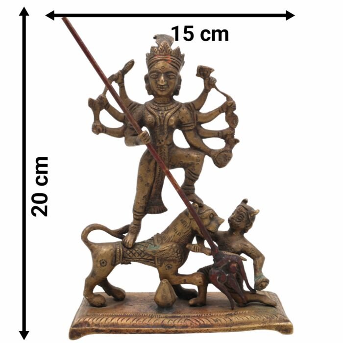 bhunes brass antique vintage goddess mahisasura mardini durga idol – handcrafted devi murti for home, temple & spiritual décor,gold, 8 inch, 1 piece