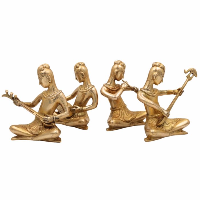 bhunes brass musical folk idols – set of 4 traditional indian musicians | handcrafted vintage décor,gold, 6.5 inch, 1 piece