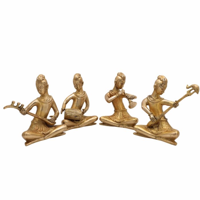 bhunes brass musical folk idols – set of 4 traditional indian musicians | handcrafted vintage décor,gold, 6.5 inch, 1 piece