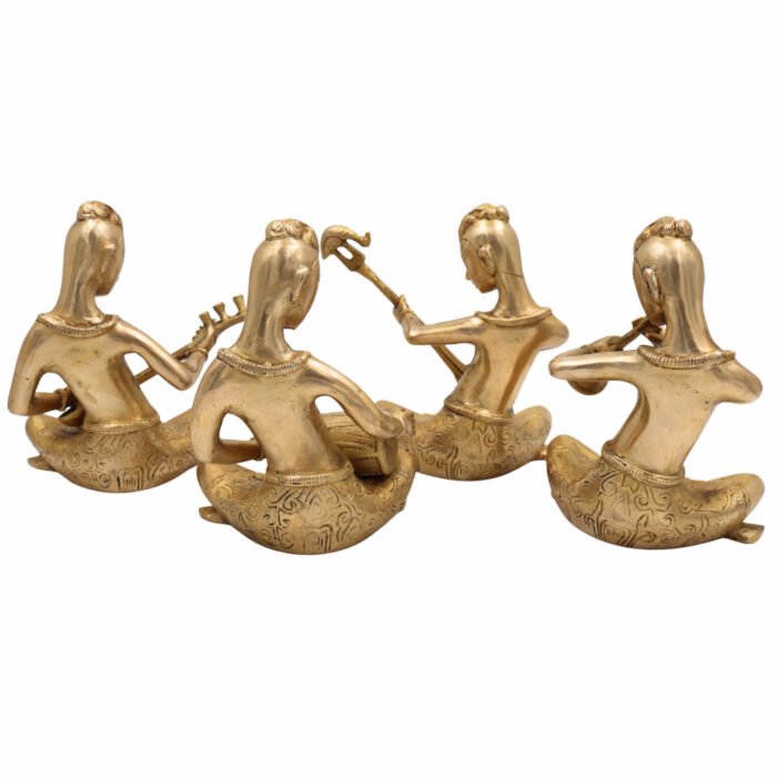 bhunes brass musical folk idols – set of 4 traditional indian musicians | handcrafted vintage décor,gold, 6.5 inch, 1 piece