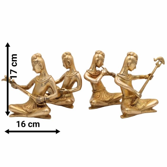 bhunes brass musical folk idols – set of 4 traditional indian musicians | handcrafted vintage décor,gold, 6.5 inch, 1 piece