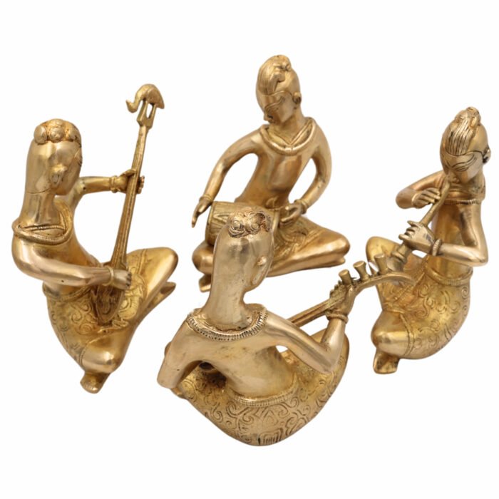 bhunes brass musical folk idols – set of 4 traditional indian musicians | handcrafted vintage décor,gold, 6.5 inch, 1 piece