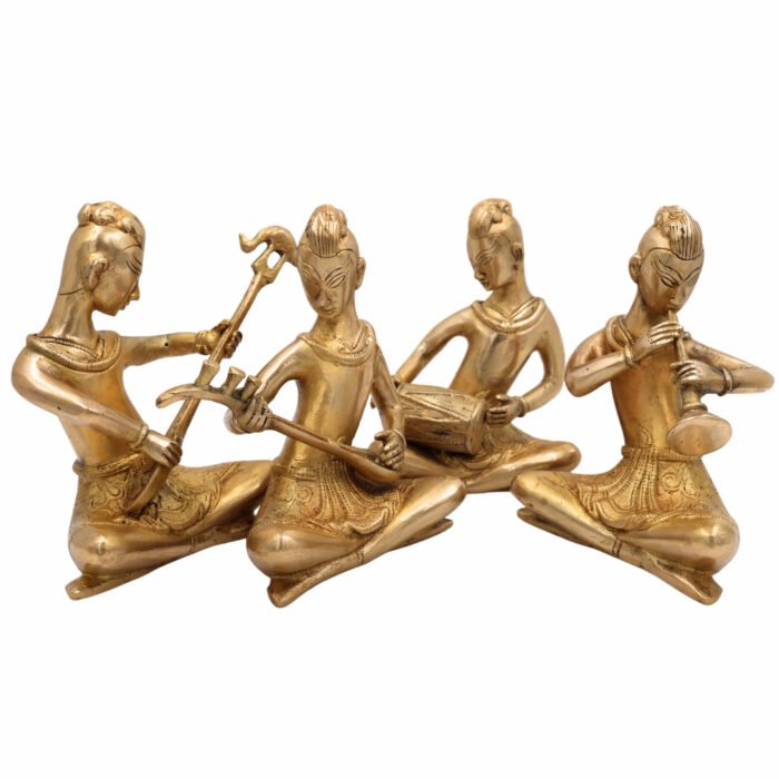 bhunes brass musical folk idols – set of 4 traditional indian musicians | handcrafted vintage décor,gold, 6.5 inch, 1 piece