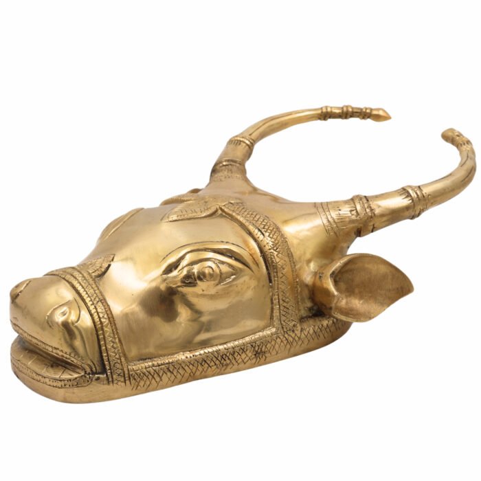 bhunes brass bull face sculpture wall hanging – handcrafted antique nandi head for home & temple décor,gold, 13 inch, 1 piece