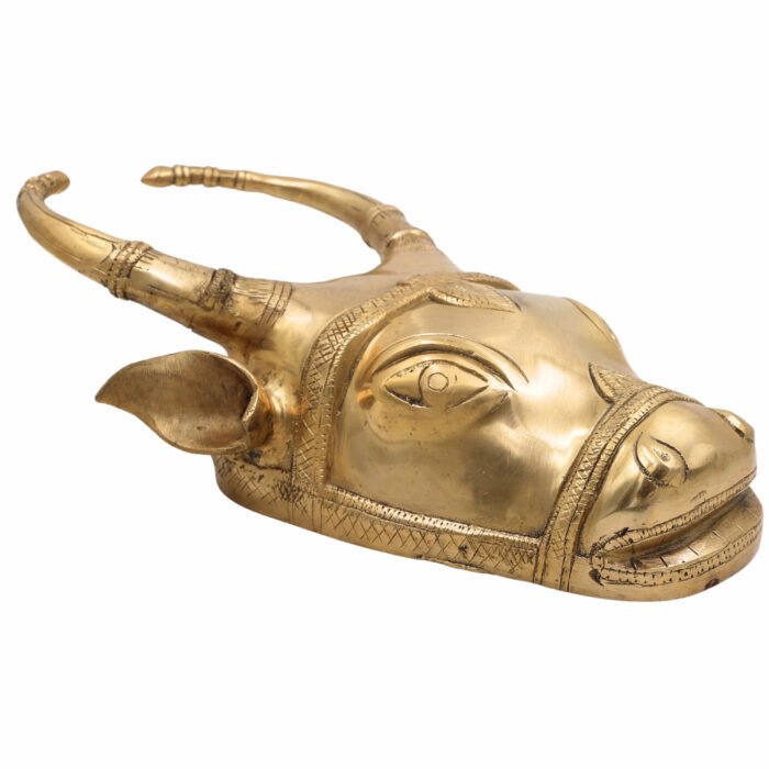 bhunes brass bull face sculpture wall hanging – handcrafted antique nandi head for home & temple décor,gold, 13 inch, 1 piece