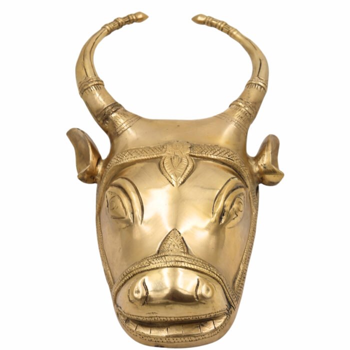 bhunes brass bull face sculpture wall hanging – handcrafted antique nandi head for home & temple décor,gold, 13 inch, 1 piece