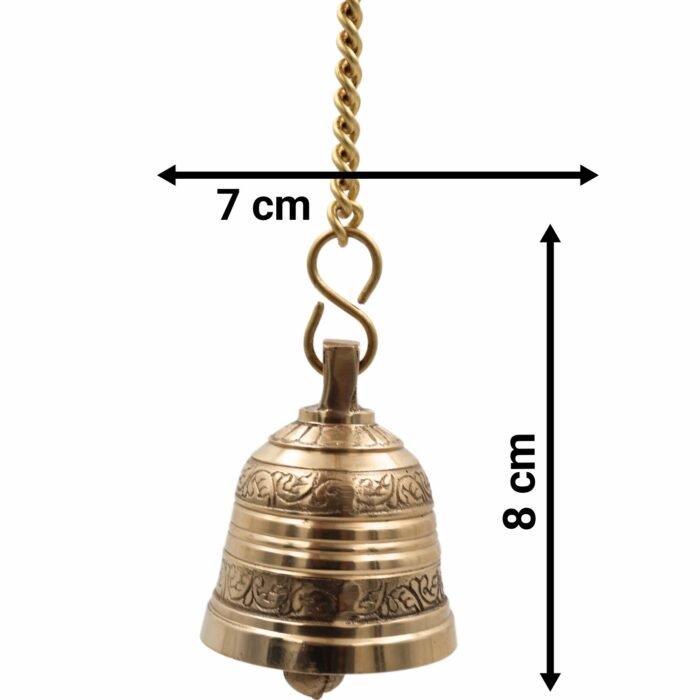 bhunes brass hanging pooja bell – handcrafted temple ghanti for home, mandir & auspicious rituals,gold, 3 inch, 1 piece