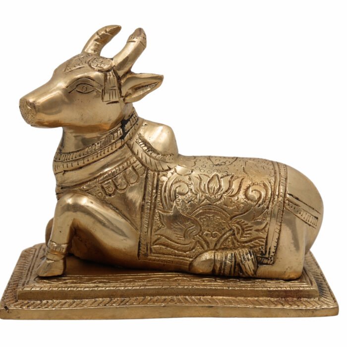 bhunes brass nandi statue – sacred bull idol for home decoration, pooja room & temple décor,gold, 4.5 inch, 1 piece