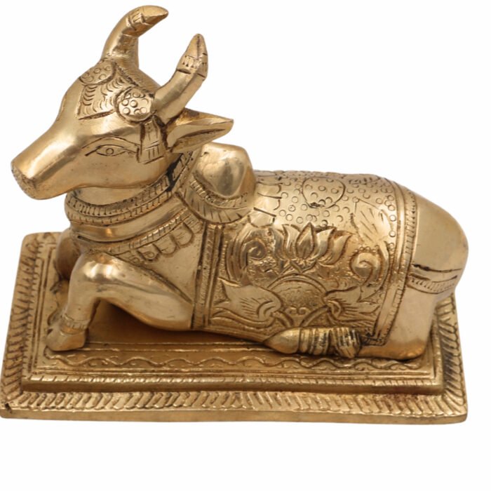 bhunes brass nandi statue – sacred bull idol for home decoration, pooja room & temple décor,gold, 4.5 inch, 1 piece