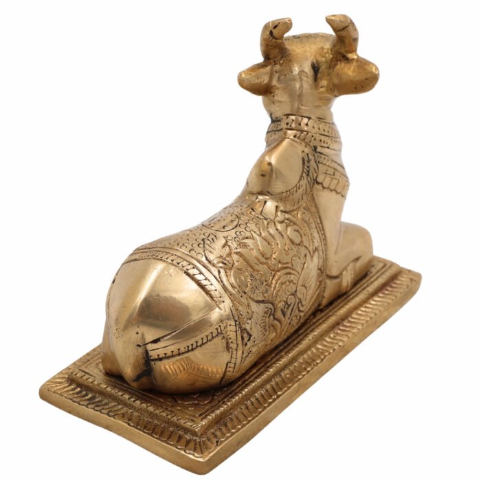 bhunes brass nandi statue – sacred bull idol for home decoration, pooja room & temple décor,gold, 4.5 inch, 1 piece