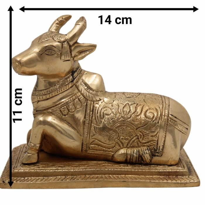 bhunes brass nandi statue – sacred bull idol for home decoration, pooja room & temple décor,gold, 4.5 inch, 1 piece