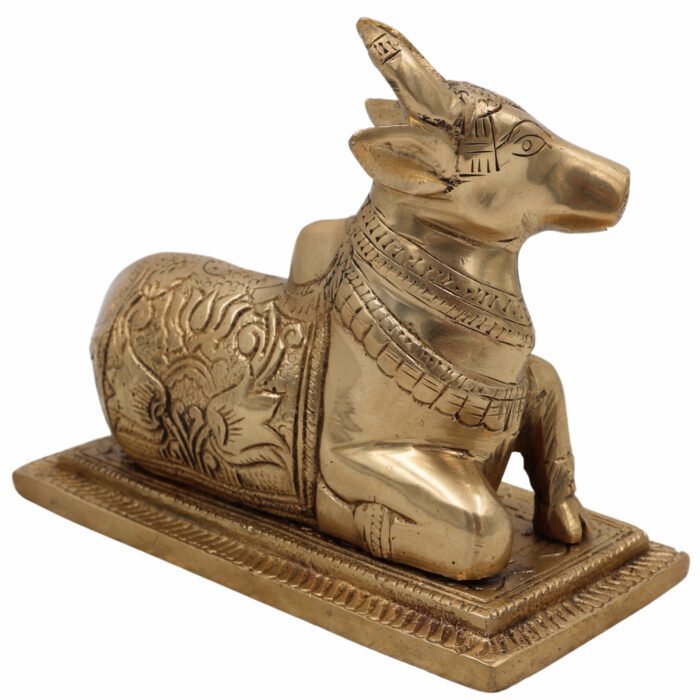 bhunes brass nandi statue – sacred bull idol for home decoration, pooja room & temple décor,gold, 4.5 inch, 1 piece