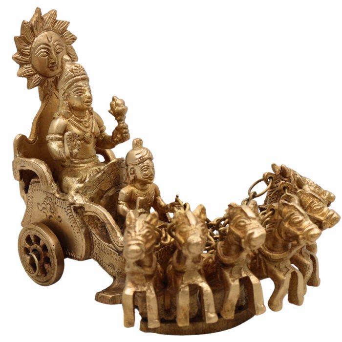 bhunes brass lord surya dev rath idol – handcrafted sun god statue with seven horses for pooja & home décor,gold, 5.5 inch, 1 piece