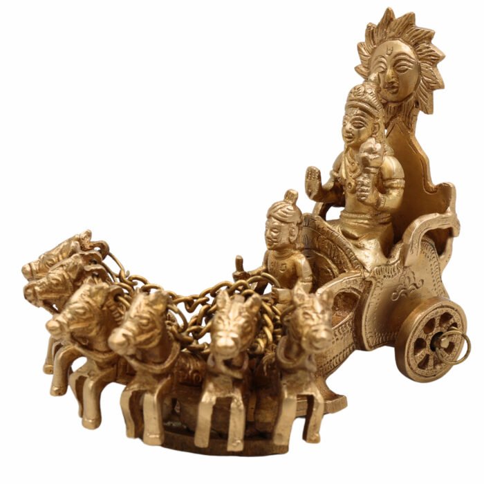 bhunes brass lord surya dev rath idol – handcrafted sun god statue with seven horses for pooja & home décor,gold, 5.5 inch, 1 piece