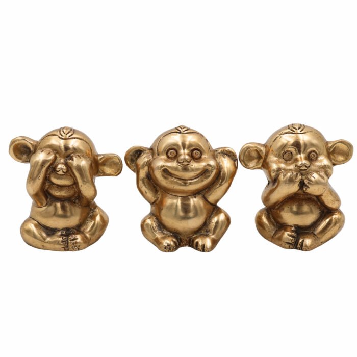 bhunes brass mahatma gandhi three wise monkeys statue – hear no evil, see no evil, speak no evil showpiece,gold, 3 inch, 1 piece