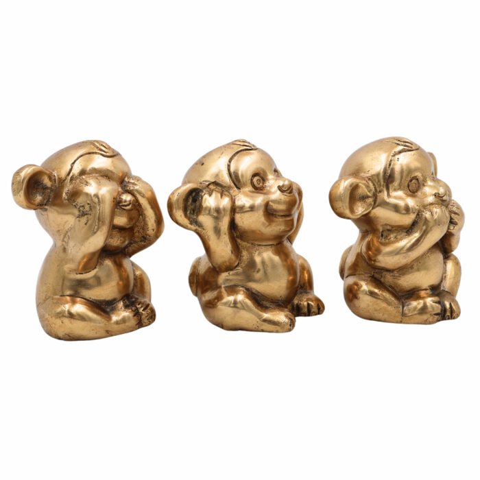 bhunes brass mahatma gandhi three wise monkeys statue – hear no evil, see no evil, speak no evil showpiece,gold, 3 inch, 1 piece