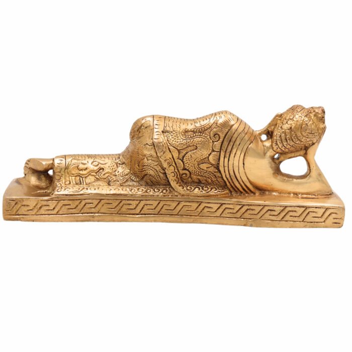 bhunes brass sleeping buddha idol – handcrafted reclining buddha statue for home, office & spiritual decor,gold, 3 inch, 1 piece