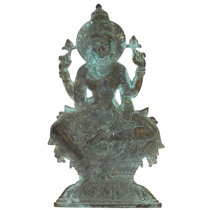 bhunes brass lakshmi wall hanging – antique handcrafted goddess lakshmi idol for home & temple décor,green, 15 inch, 1 piece