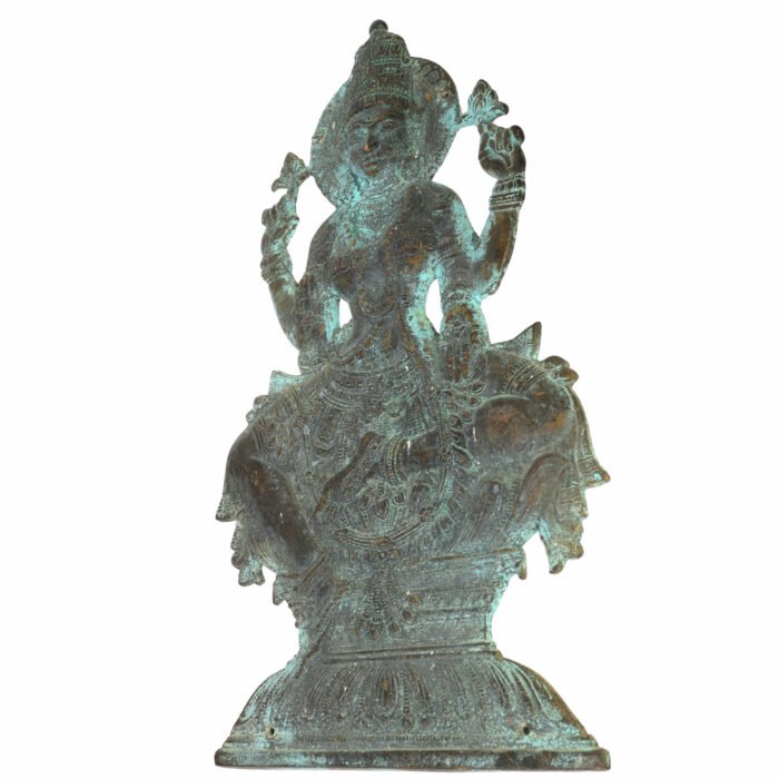 bhunes brass lakshmi wall hanging – antique handcrafted goddess lakshmi idol for home & temple décor,green, 15 inch, 1 piece