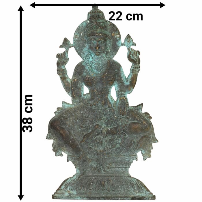 bhunes brass lakshmi wall hanging – antique handcrafted goddess lakshmi idol for home & temple décor,green, 15 inch, 1 piece