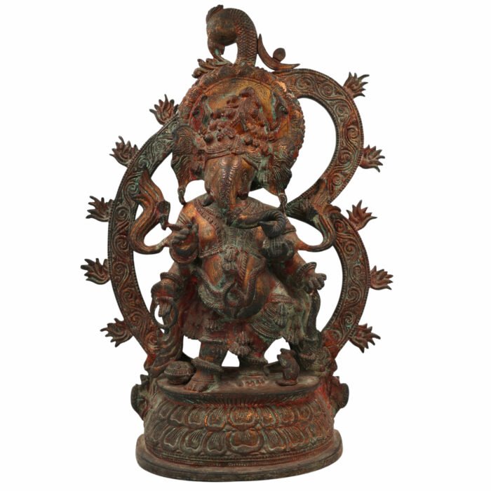 bhunes brass antique ganesha sitting idol, ganesha statue, ganpati ki ji murti for poja and home decor,brown, 20.5 inch, 1 piece