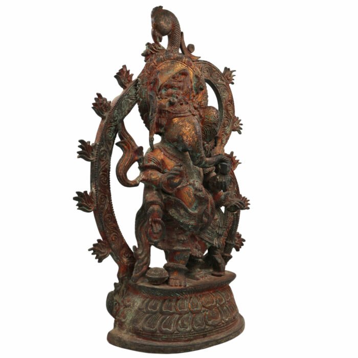 bhunes brass antique ganesha sitting idol, ganesha statue, ganpati ki ji murti for poja and home decor,brown, 20.5 inch, 1 piece