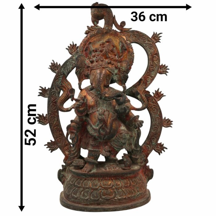 bhunes brass antique ganesha sitting idol, ganesha statue, ganpati ki ji murti for poja and home decor,brown, 20.5 inch, 1 piece