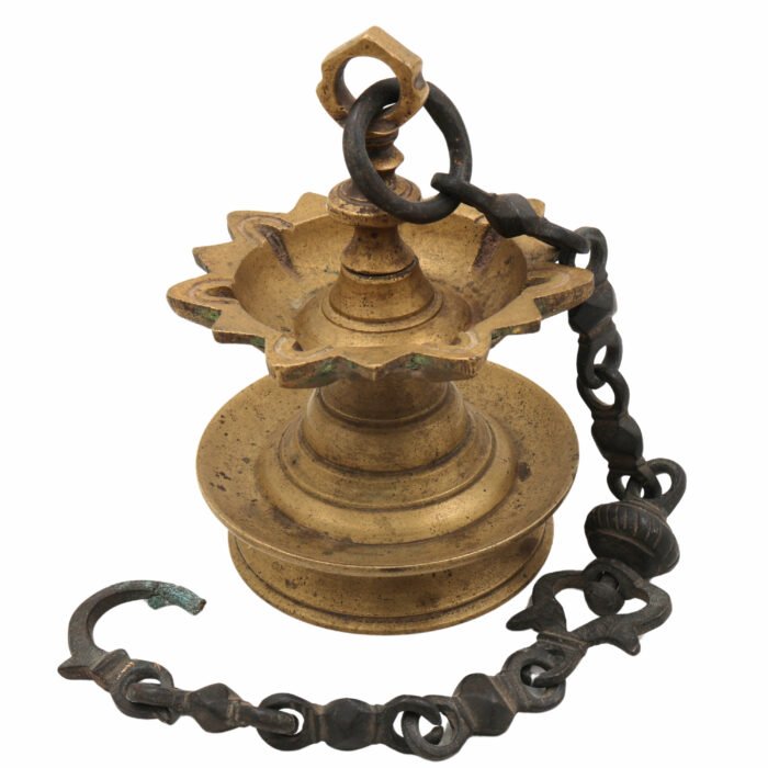 bhunes brass vintage hanging lamp – traditional diya, deepam, pooja lamp for home décor & temple,gold, 7.5 inch, 1 piece