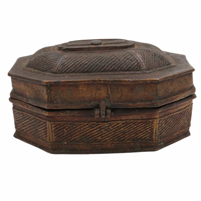 bhunes brass multipurpose vintage box – handcrafted antique storage container for jewelry, sindoor, spices & collectibles, capacity: 1.5 litre,brown, 4 inch, 1 piece