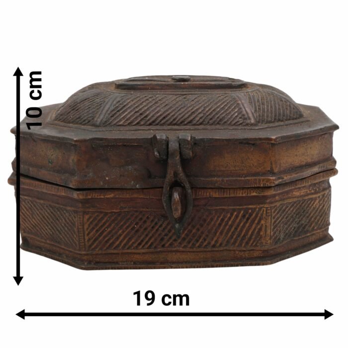 bhunes brass multipurpose vintage box – handcrafted antique storage container for jewelry, sindoor, spices & collectibles, capacity: 1.5 litre,brown, 4 inch, 1 piece