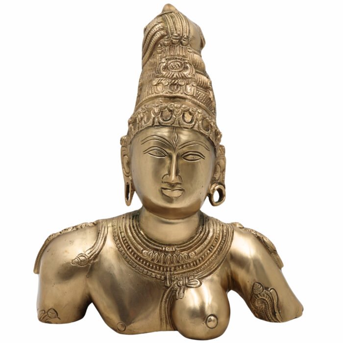 bhunes brass ardhanarishwara face, ardhanari head, ardha nariswara silai, ardhnarishwar, ardhanarishvara, shiva parwathi combined murti,gold, 12 inch, 1 piece